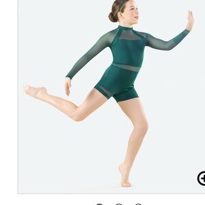Revolution Green Dance Leotard with Mesh Sleeves “lights go down” 256752 Acro LC